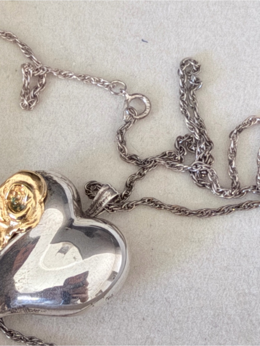 Vintage Gorham Sterling 925 Puffy Heart Gold Rose Pendant Necklace 30”